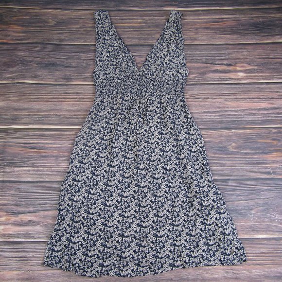 ROXY NEW NWT Small Navy Blue Ivory Floral Halter Neck Midi Dress V Neck - Picture 2 of 10